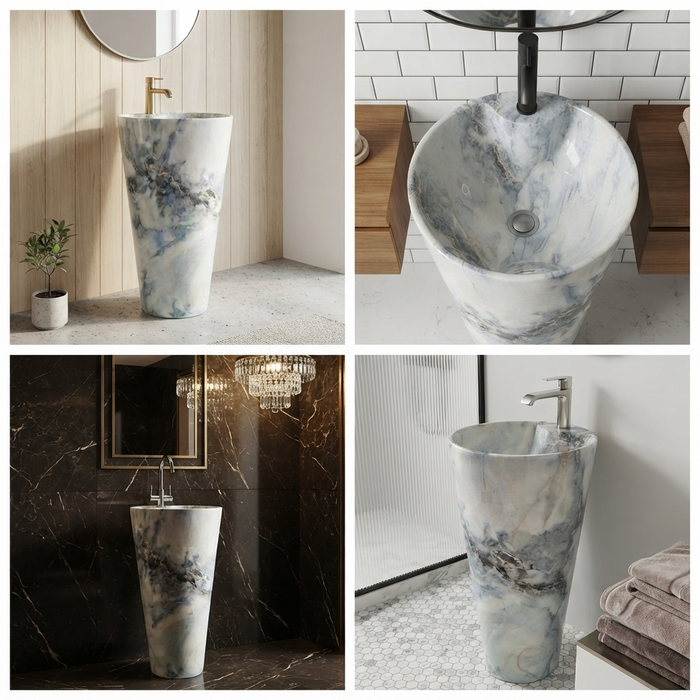 Ceramic Pedestal Wash Basin With Tap-Hole | Blue-Grey