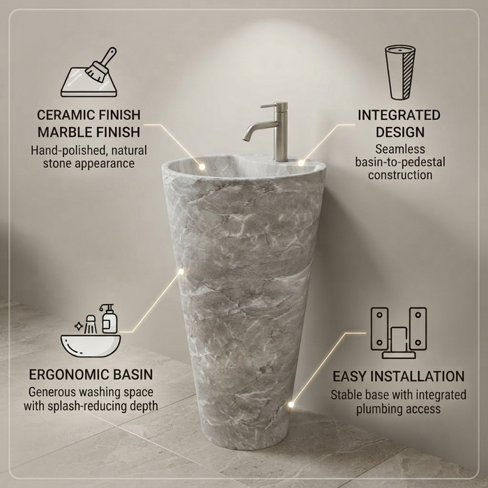 Ceramic Pedestal Wash Basin With Tap-Hole | Gray 