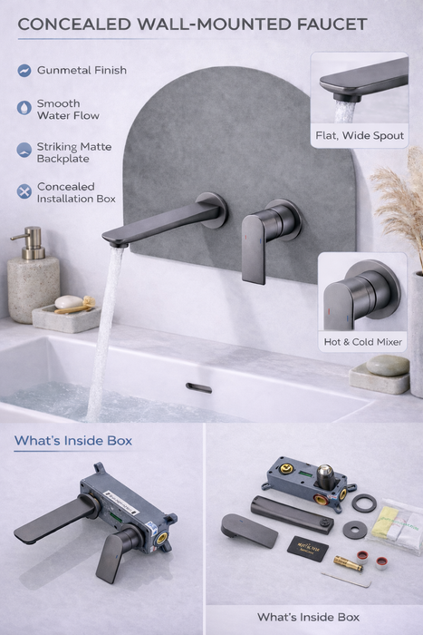 BASSINO MAX Concealed Wall Mounted Hot & Cold Mixer Basin Faucet | 3 Years Warranty