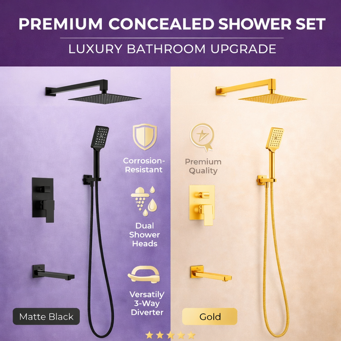 BASSINO PROSTA Concealed Shower Set – 3 Way Diverter with Overhead & Hand Shower | 3 Years Warranty Gold