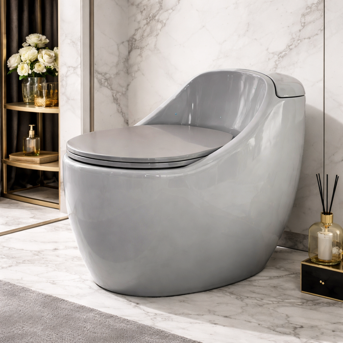 Luxury One-Piece Western Toilet | Glossy Floor Mounted WC | Approx. 27 × 18 × 23 Inches Grey