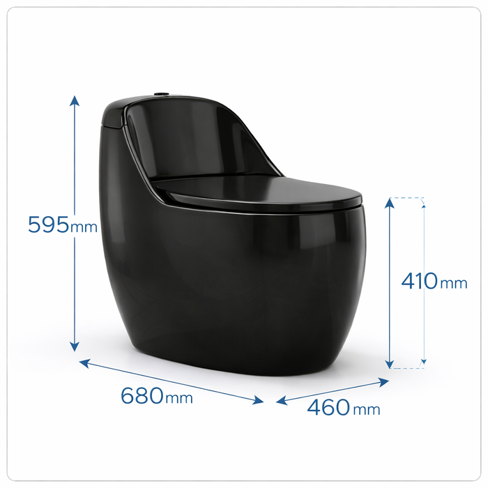 Luxury One-Piece Western Toilet | Glossy Floor Mounted WC | Approx. 27 × 18 × 23 Inches Black