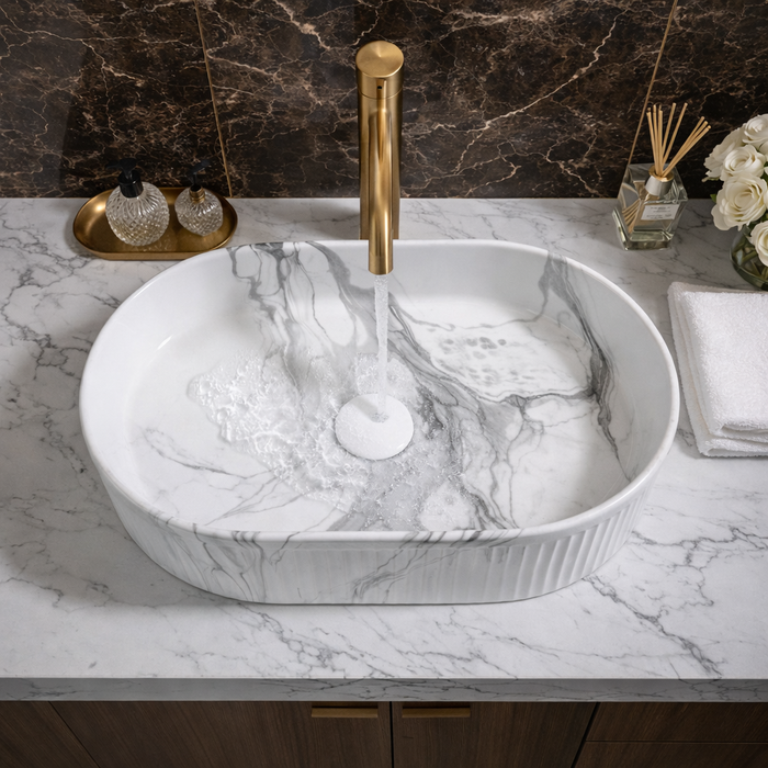 Bassino Glossy Marble Table Top Wash Basin 20 × 12.5 × 5 Inches | Luxury Imported Basin BTT-11820