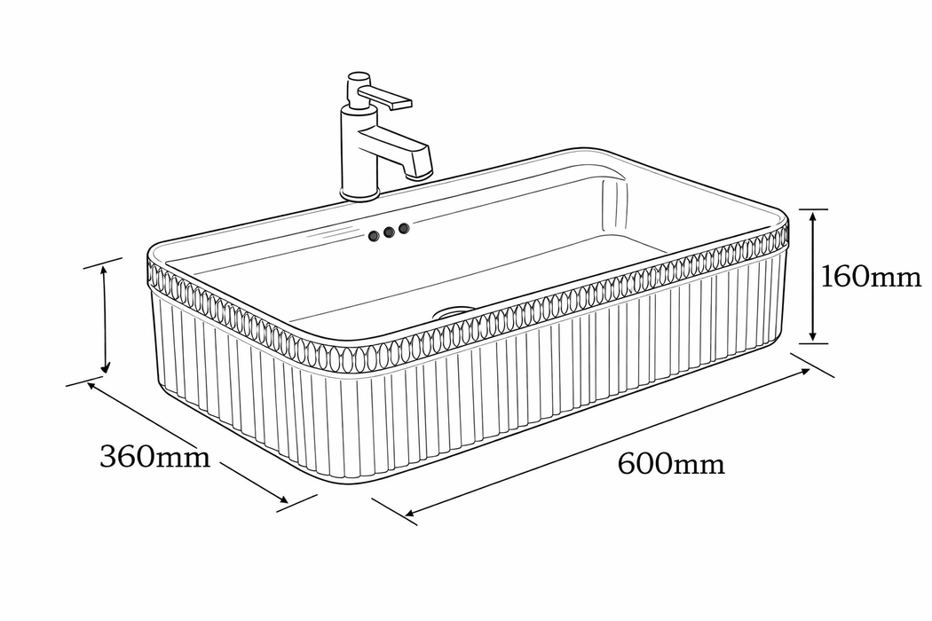 Bassino Luxury Designer Counter Top Wash Basin | Premium Rectangular Table Top Basin | Approx. 24 × 14 × 6 Inches Black