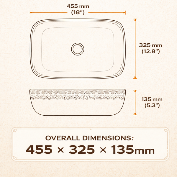 Green & Gold Designer Countertop Wash Basin | 18 × 13 × 5 Inch Luxury Bathroom Basin