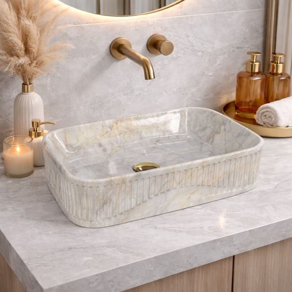 Glossy Marble Rectangular Countertop Wash Basin – (20" × 13" × 5.5 IN)