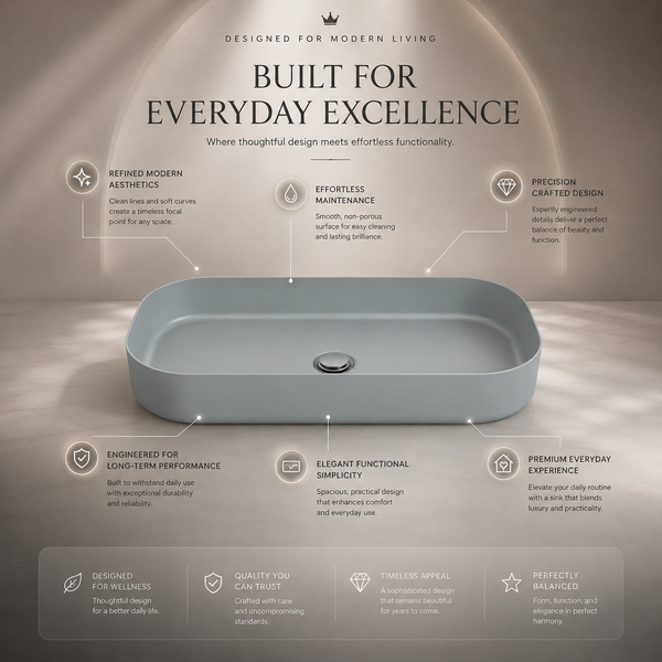 Bassino Modern Melamine Wash Basin | Stylish Countertop Wash Basin for Bathroom–800x350x125 mm Grey