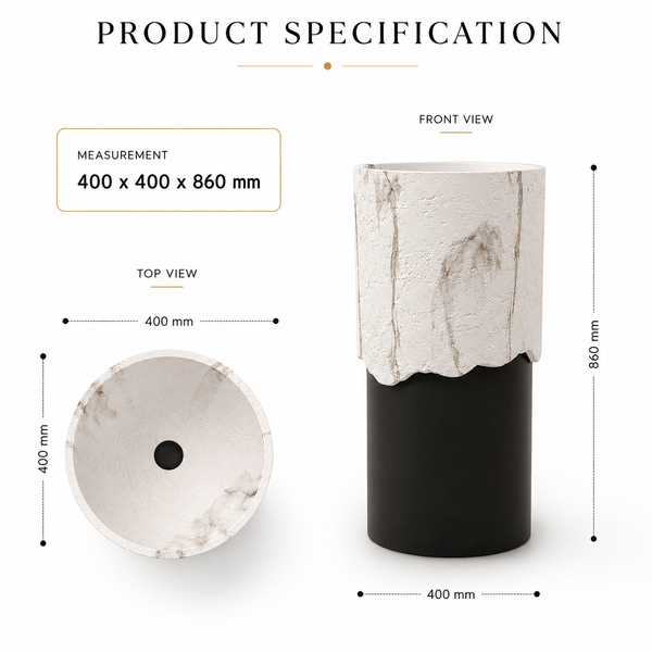 Bassino Artificial Stone Pedestal Basin | Size- 16×16×34 Inch | Black