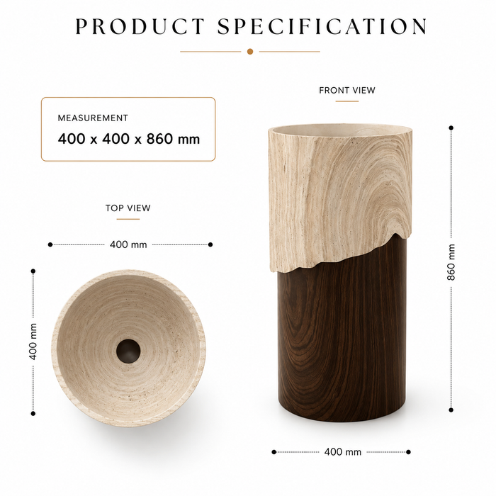 Bassino Artificial Stone Pedestal Basin | Size- 16×16×34 Inch | Brown