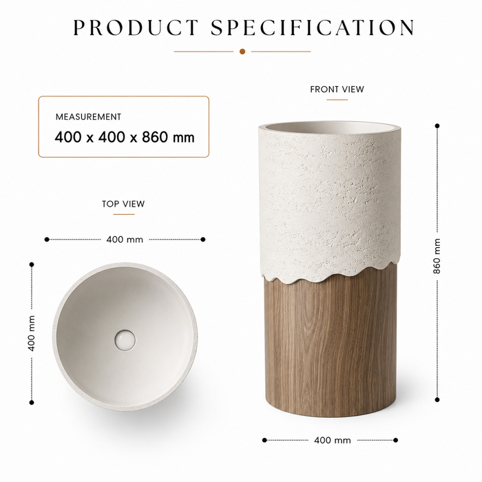Bassino Artificial Stone Pedestal Basin | Size- 16×16×34 Inch | Wood