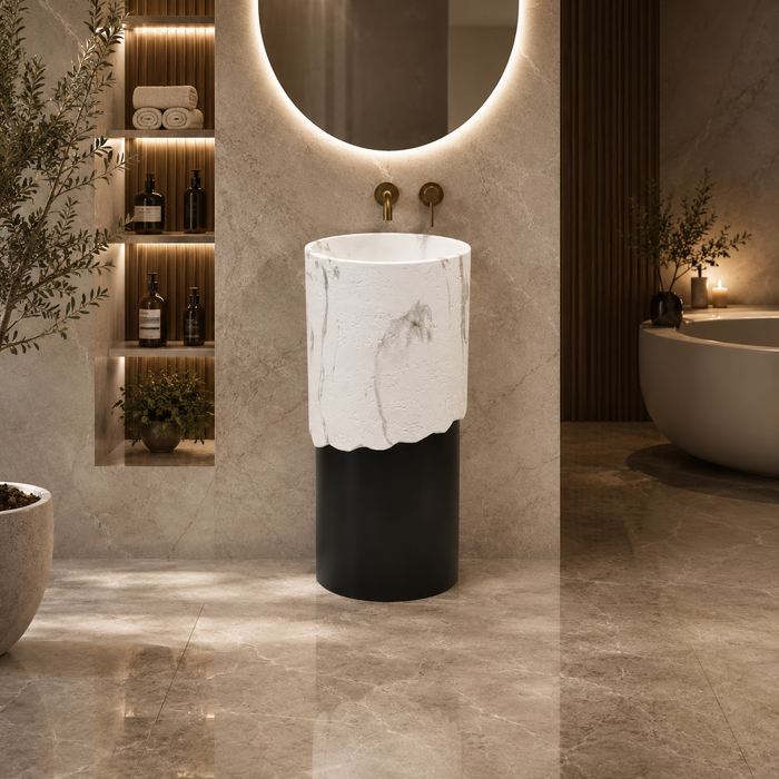 Bassino Artificial Stone Pedestal Basin | Size- 16×16×34 Inch | Black