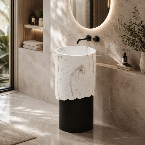 Bassino Artificial Stone Pedestal Basin | Size- 16×16×34 Inch | Black