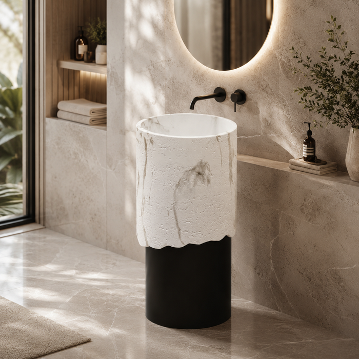 Bassino Artificial Stone Pedestal Basin | Size- 16×16×34 Inch | Black