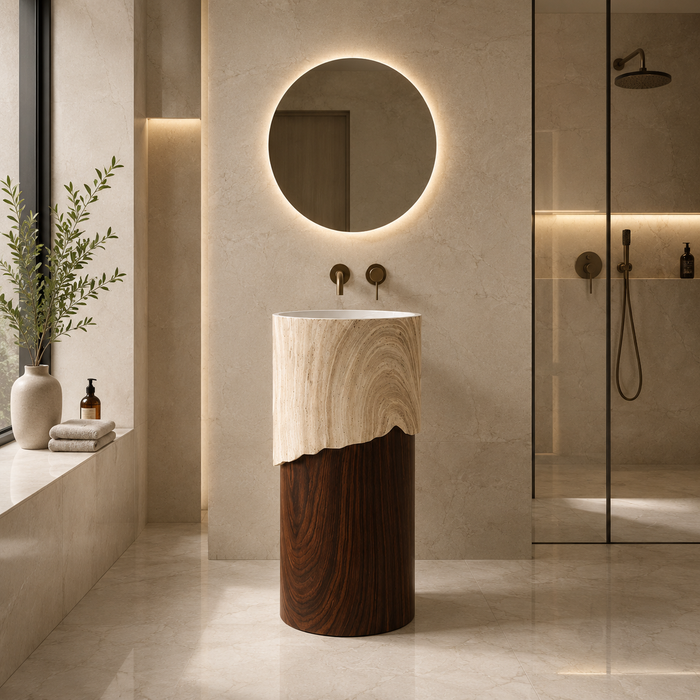 Bassino Artificial Stone Pedestal Basin | Size- 16×16×34 Inch | Brown