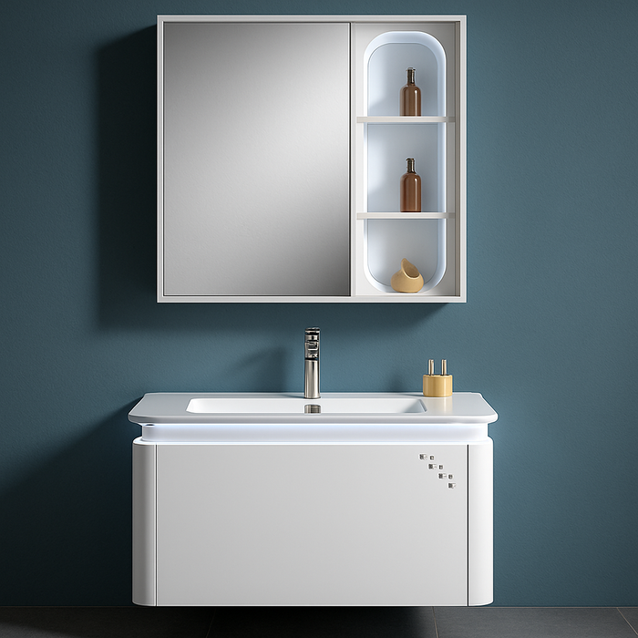 Bathroom Cabinet Set with Ceramic Basin & Sensor LED Mirror Cabinet 600mm