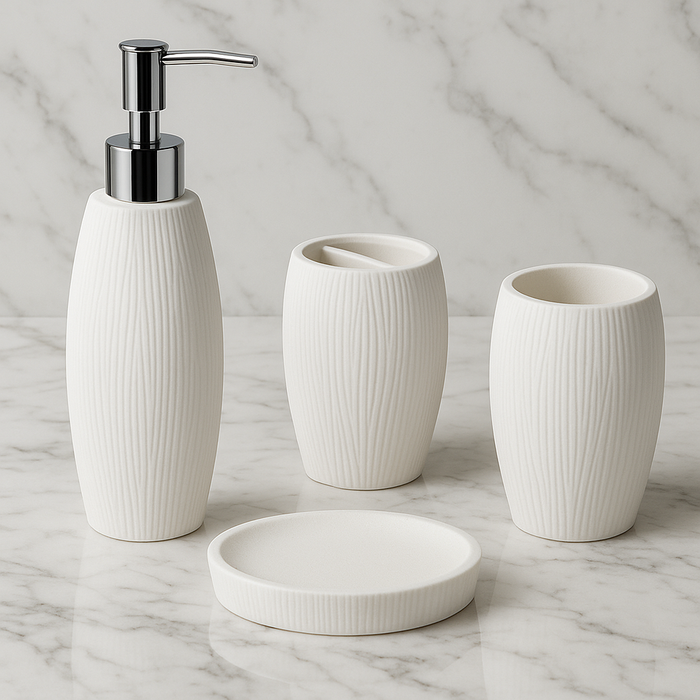 White Matt Bathroom Accessory Set 4 Pieces