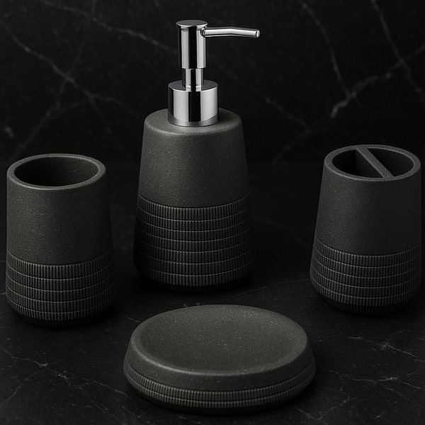 Black Stone Bathroom Accessory Set - 4 Pieces
