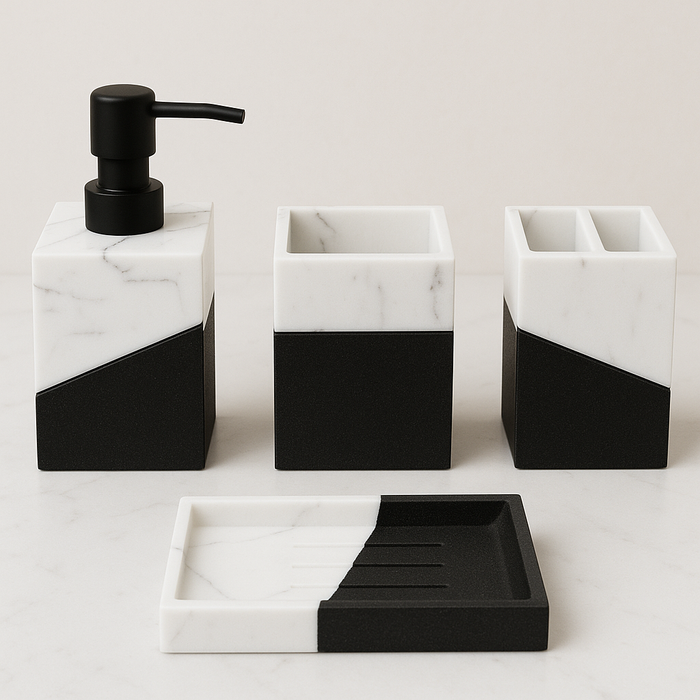 Dual Shade Bathroom Accessory Set - 4 Pieces Black