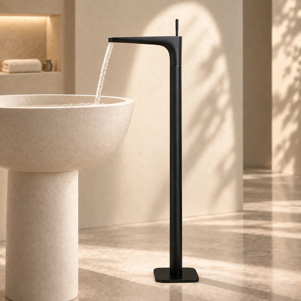 BASSINO Brass Bathroom Sink Wash Basin Mixer Tap Single Handle Hot & Cold Waterfall Lavatory Sink Faucet for Living Room & Bathrooms