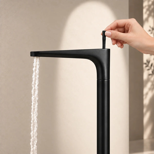 BASSINO Brass Bathroom Sink Wash Basin Mixer Tap Single Handle Hot & Cold Waterfall Lavatory Sink Faucet for Living Room & Bathrooms