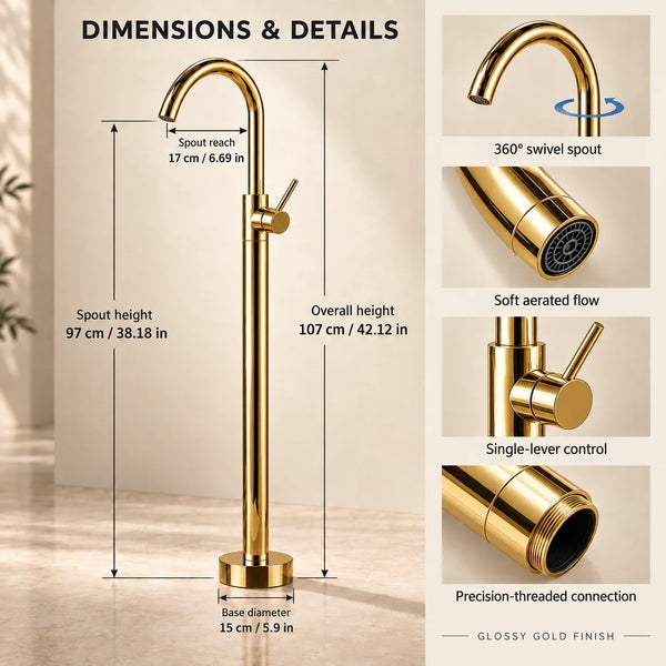 Bassino Free Standing Basin Mixer Tap –  Floor Mounted Faucet for Pedestal Basins