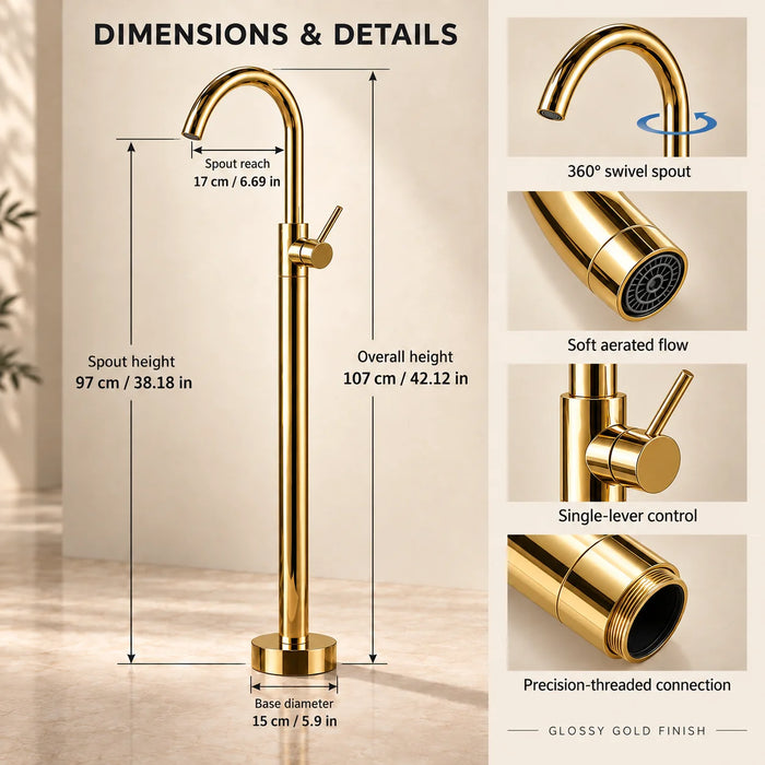 Bassino Free Standing Basin Mixer Tap –  Floor Mounted Faucet for Pedestal Basins