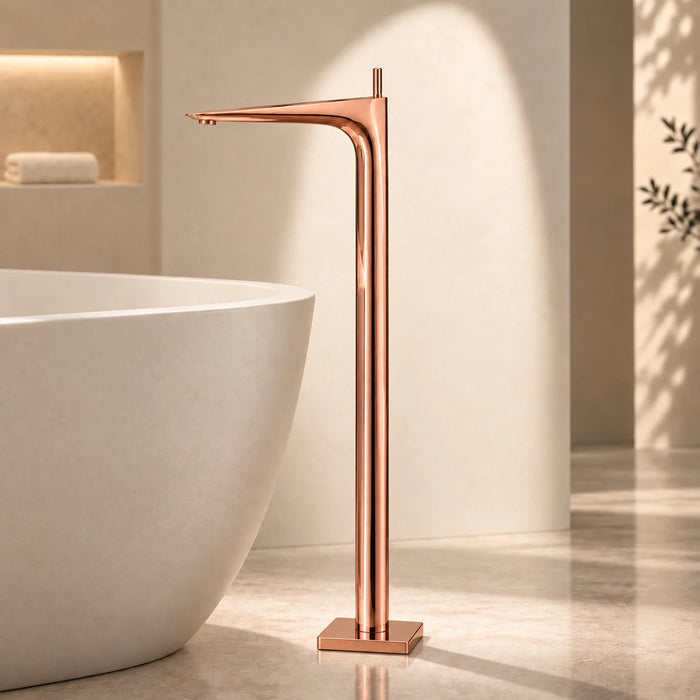 Bassino Luxury Floor-Mounted Bathtub Mixer Tap – Premium Tall Body Freestanding Bath Filler | Elegant Gold Finish | High-Flow Spout | Modern Designer Bathroom Faucet for Bathtubs
