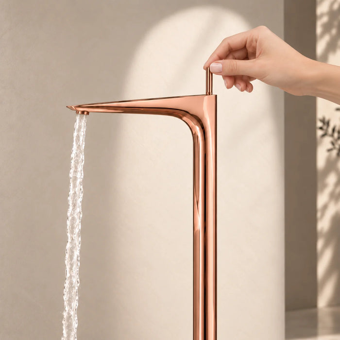Bassino Luxury Floor-Mounted Bathtub Mixer Tap – Premium Tall Body Freestanding Bath Filler | Elegant Gold Finish | High-Flow Spout | Modern Designer Bathroom Faucet for Bathtubs