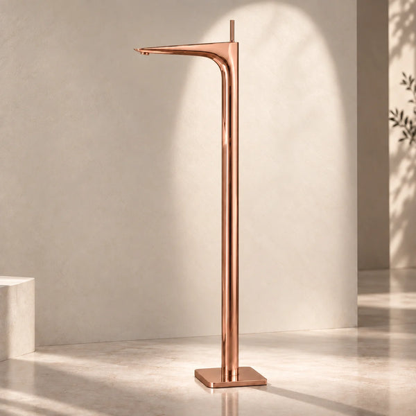 Bassino Luxury Floor-Mounted Bathtub Mixer Tap – Premium Tall Body Freestanding Bath Filler | Elegant Gold Finish | High-Flow Spout | Modern Designer Bathroom Faucet for Bathtubs