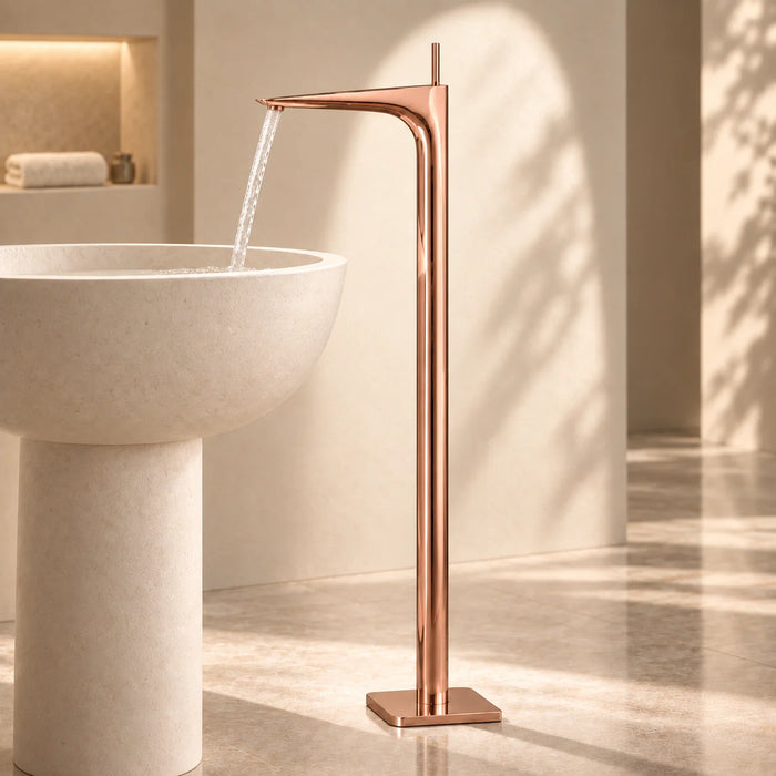 Bassino Luxury Floor-Mounted Bathtub Mixer Tap – Premium Tall Body Freestanding Bath Filler | Elegant Gold Finish | High-Flow Spout | Modern Designer Bathroom Faucet for Bathtubs