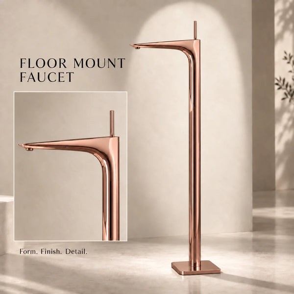 Bassino Luxury Floor-Mounted Bathtub Mixer Tap – Premium Tall Body Freestanding Bath Filler | Elegant Gold Finish | High-Flow Spout | Modern Designer Bathroom Faucet for Bathtubs