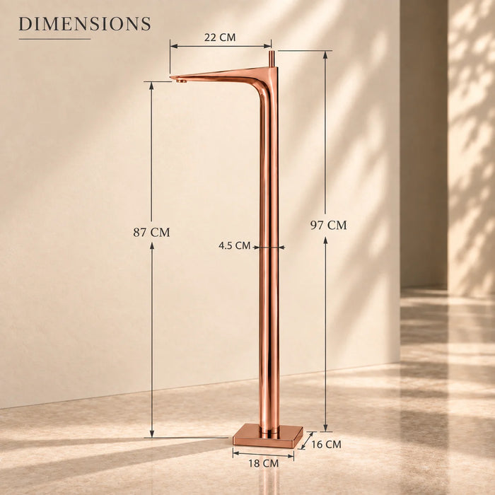 Bassino Luxury Floor-Mounted Bathtub Mixer Tap – Premium Tall Body Freestanding Bath Filler | Elegant Gold Finish | High-Flow Spout | Modern Designer Bathroom Faucet for Bathtubs