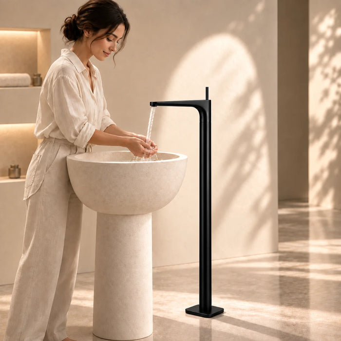 BASSINO Brass Bathroom Sink Wash Basin Mixer Tap Single Handle Hot & Cold Waterfall Lavatory Sink Faucet for Living Room & Bathrooms