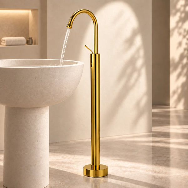 Floor-Mounted Basin Mixer Tap for pedestal Basin & Bath tub Gold