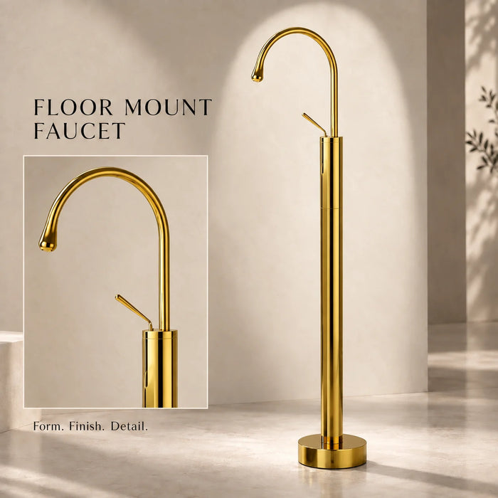 Floor-Mounted Basin Mixer Tap for pedestal Basin & Bath tub Gold