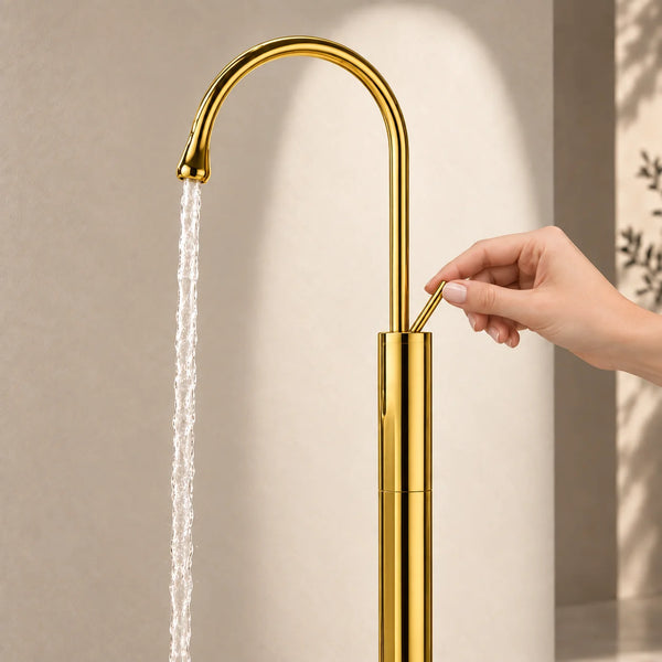 Floor-Mounted Basin Mixer Tap for pedestal Basin & Bath tub Gold