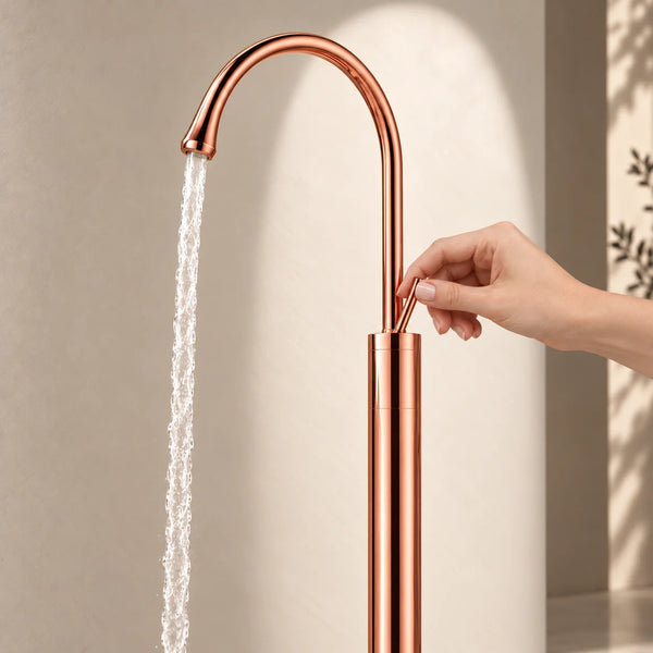 Floor-Mounted Basin Mixer Tap for pedestal Basin & Bath tub Rose gold