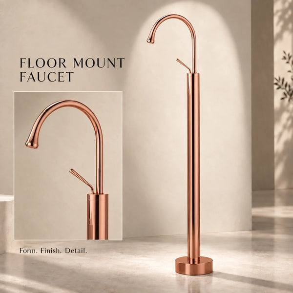 Floor-Mounted Basin Mixer Tap for pedestal Basin & Bath tub Rose gold
