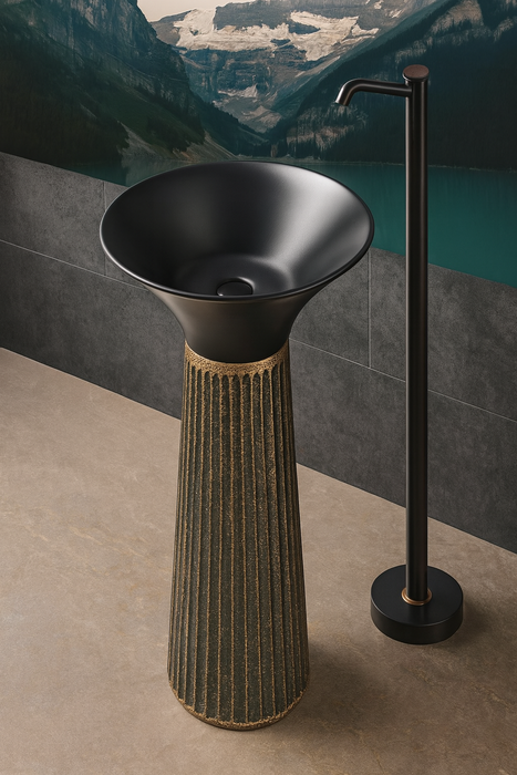 Ceramic Pedestal Wash Basin(Size-16x16x34 Inch) BLACK