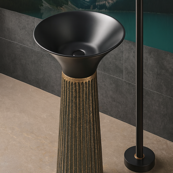 Ceramic Pedestal Wash Basin(Size-16x16x34 Inch) BLACK