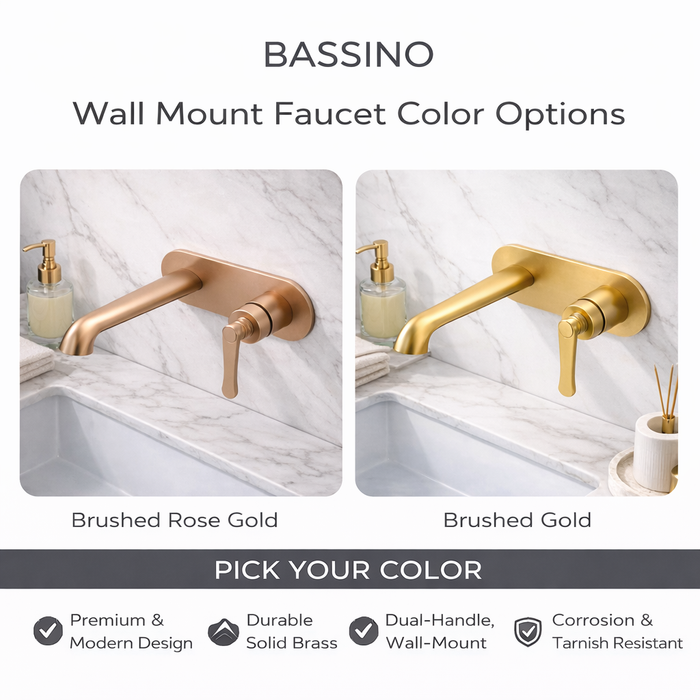 BASSINO Luxury Wall Mount Basin Mixer Tap Modern Concealed Bathroom Faucet 5 Years Warranty Brushed Gold