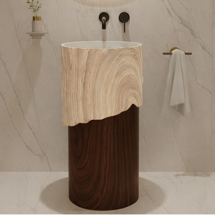 Bassino Artificial Stone Pedestal Basin | Size- 16×16×34 Inch | Brown