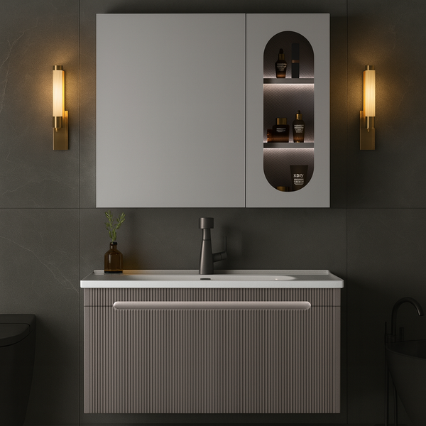 Premium Wall-Mounted Bathroom Vanity Set with Motion Sensor & Open Storage | 1000 mm