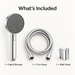 Chrome 4-function ABS hand shower set with 130 mm round shower head, 267.4 mm handheld shower, 1.5 meter flexible hose and matching wall mounted hook for modern luxury bathrooms.