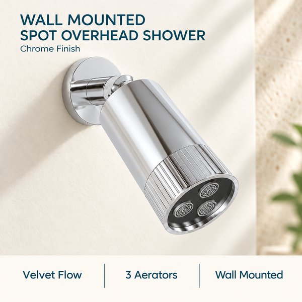 Serveo By Bassino Wall-Mounted Spot Overhead Shower in Chrome – Velvet Flow with 3 Aerators