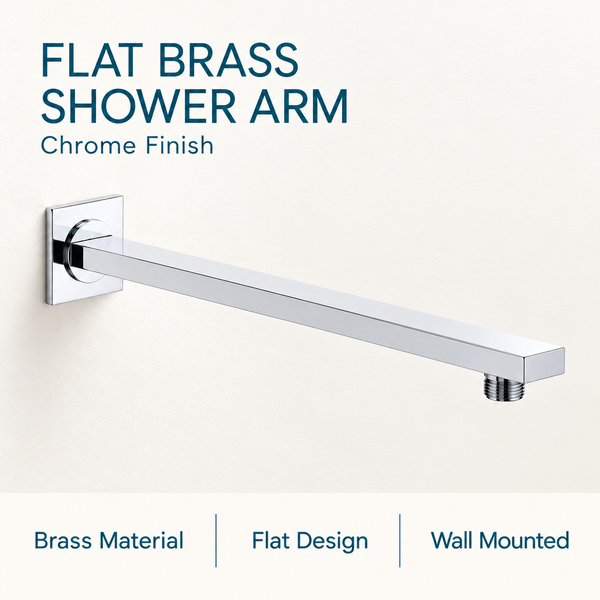 Serveo By Bassino 16-Inch Chrome Flat Brass Shower Arm | 400 mm Wall-Mounted Arm for Overhead Rain Showers