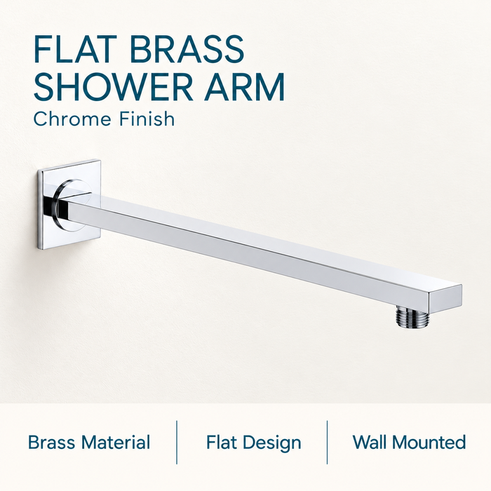 Serveo By Bassino 16-Inch Chrome Flat Brass Shower Arm | 400 mm Wall-Mounted Arm for Overhead Rain Showers