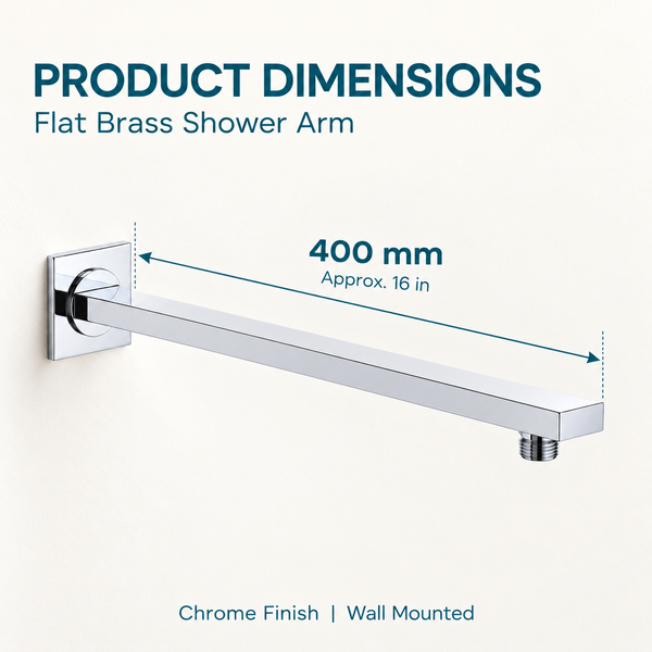 Serveo By Bassino 16-Inch Chrome Flat Brass Shower Arm | 400 mm Wall-Mounted Arm for Overhead Rain Showers