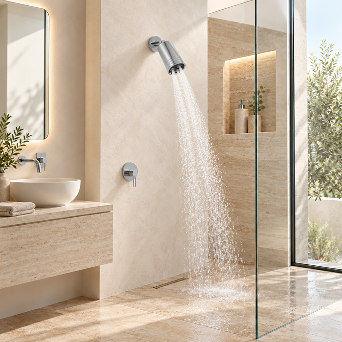 Serveo By Bassino Wall-Mounted Spot Overhead Shower in Chrome – Velvet Flow with 3 Aerators