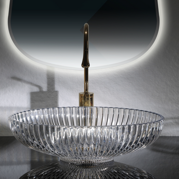 Premium Clear Glass Table Top Wash Basin, Transparent Finish (530x350x150 MM) Clear